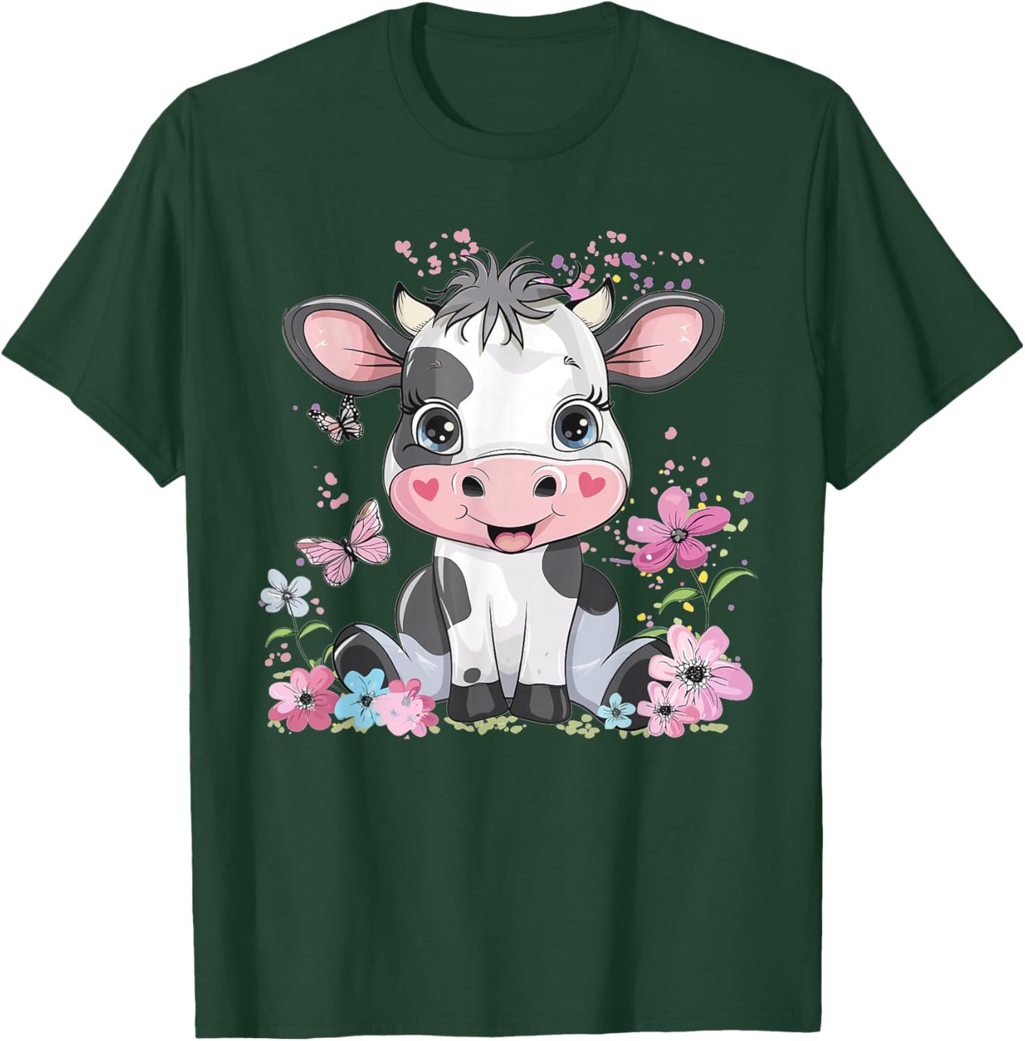 Cute Cow with Flowers I Kids Cow T-Shirt - T-Shirt | Forest