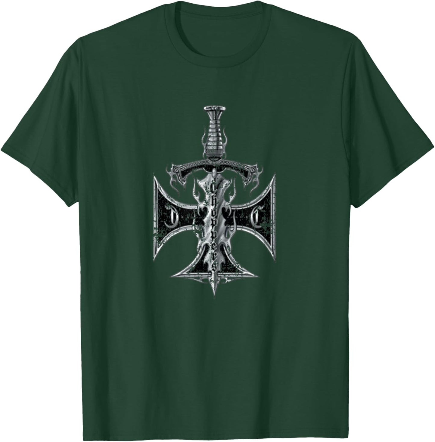 Choppers Dagger Iron Cross Cool Vintage Biker T-Shirt - T-Shirt | Forest