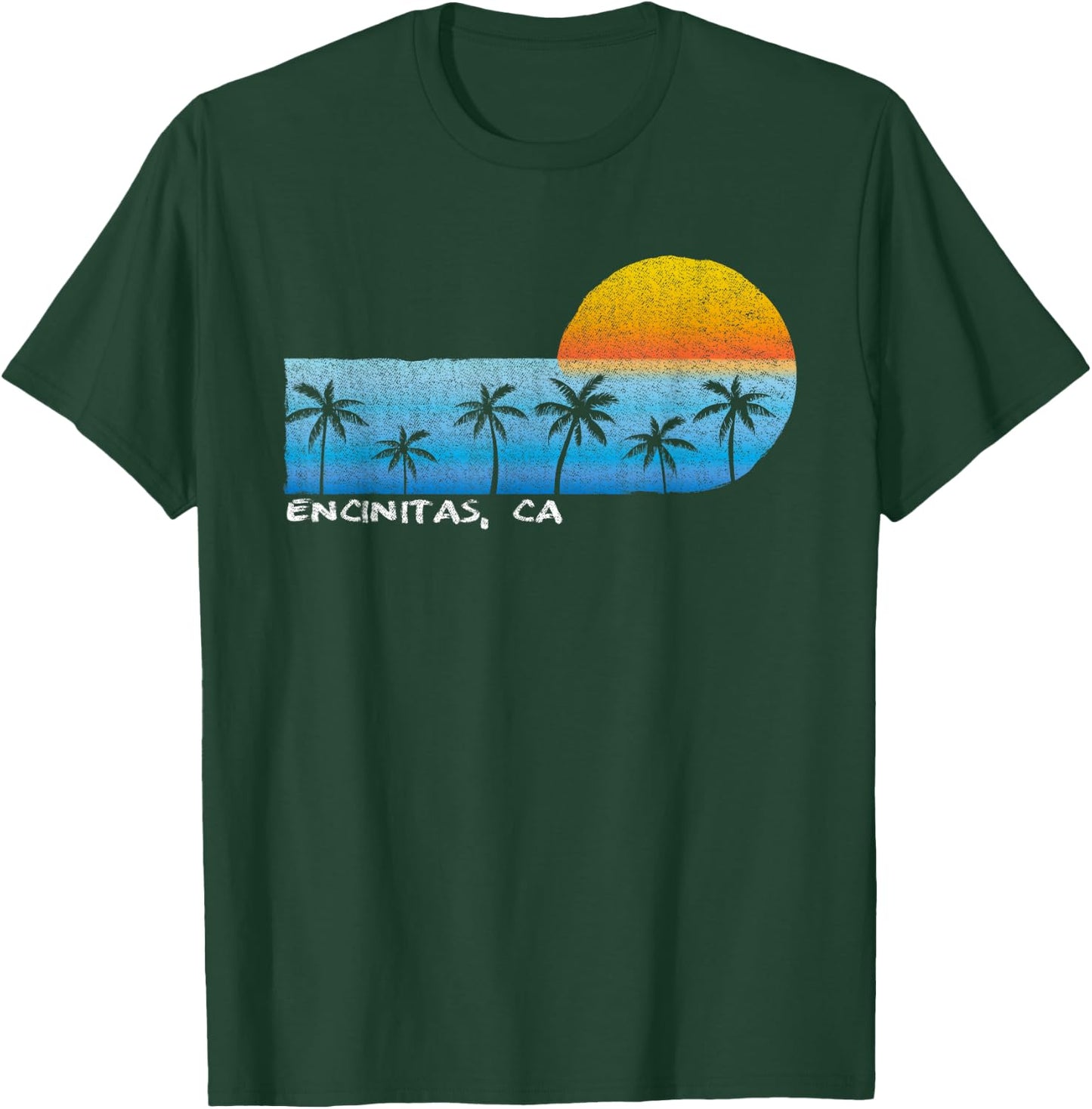 Vintage Encinitas, CA Palm Trees & Sunset Beach Men Women Kids T-Shirt - T-Shirt | Forest