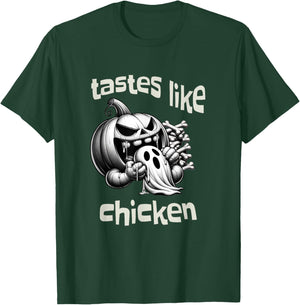 Funny Halloween Pumpkin Eating Ghost Tastes Like Chicken T-Shirt - T-Shirt | Forest