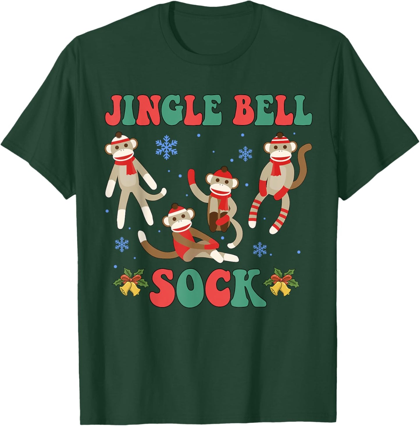 Jingle Bell Sock Funny Sock Monkey Christmas Monkey Lovers T-Shirt - T-Shirt | Forest