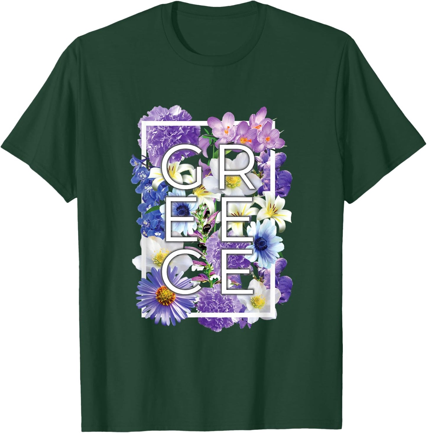 Flowers of Greece Word Art - Greek Pride T-Shirt - T-Shirt | Forest