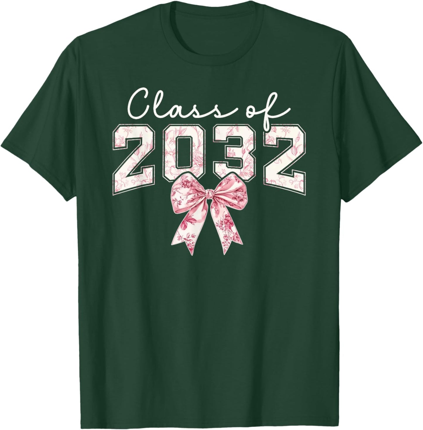 Class of 2032 Coquette Bow Toile Preppy Floral Girl Women 32 T-Shirt - T-Shirt | Forest