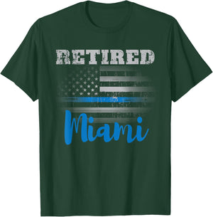 Retired Police Officer Miami American Flag Design T-Shirt - T-Shirt | Forest
