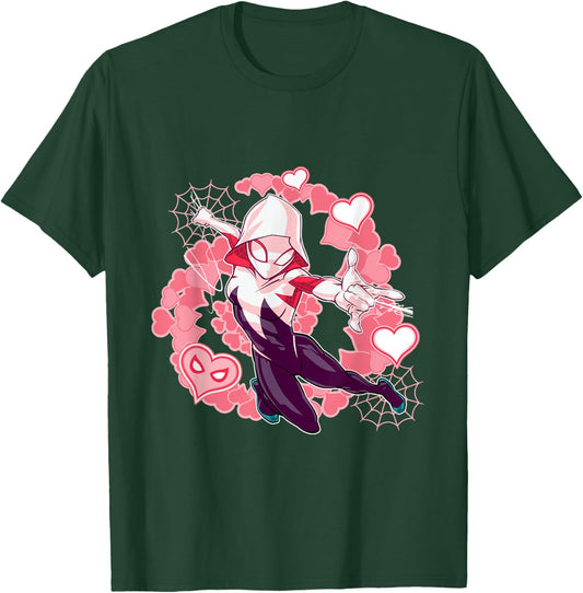 Marvel Spider-Man Into The Spider-Verse Gwen Stacy Hearts T-Shirt - T-Shirt | Forest