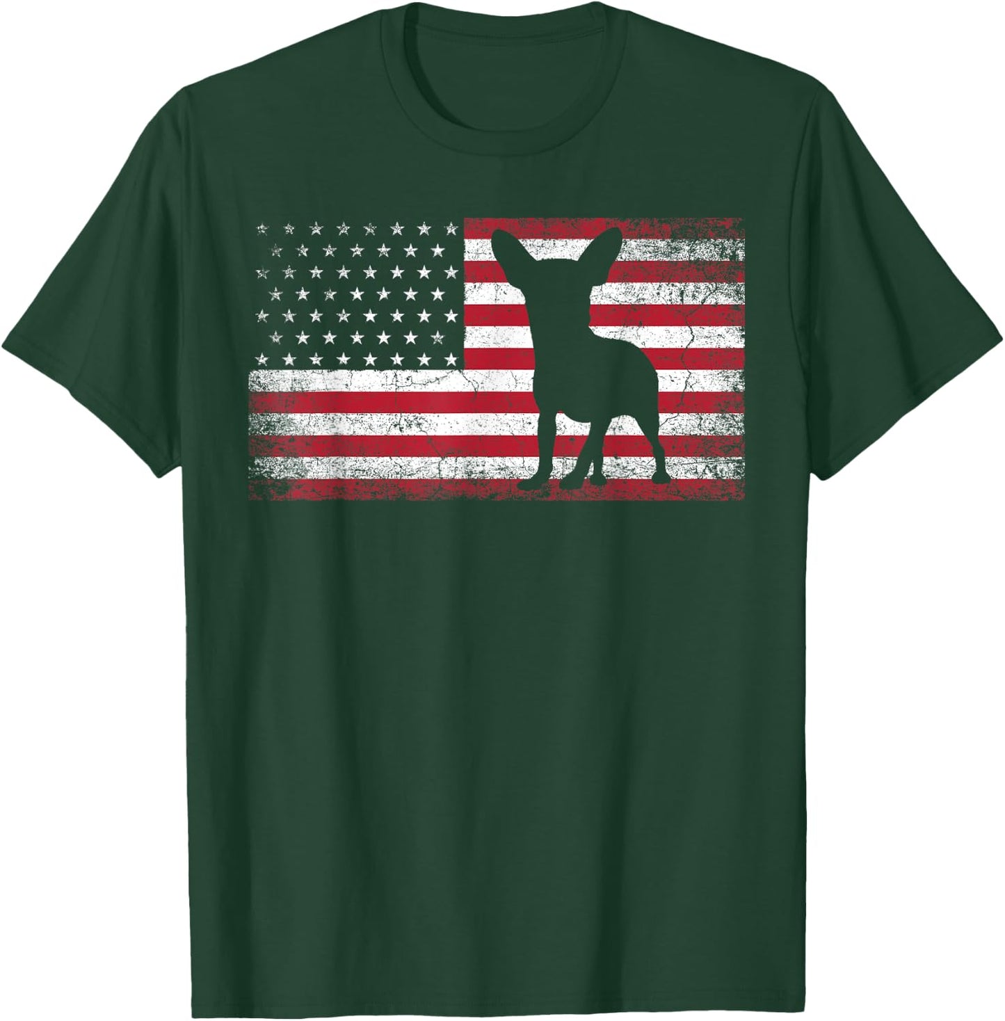 Vintage Chihuahua Dog Lover July 4th American Flag Men Women T-Shirt - T-Shirt | Forest