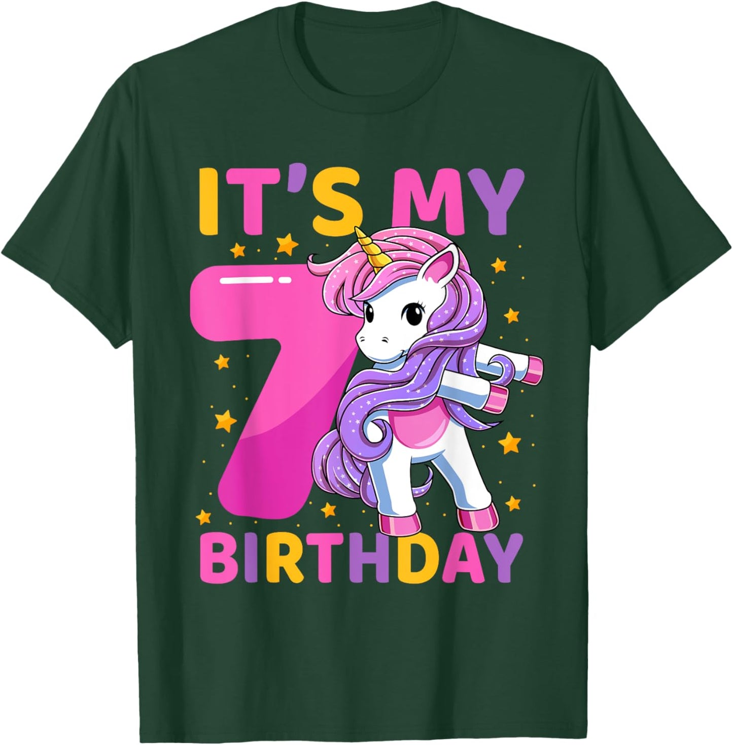 7 Years Old Unicorn Flossing 7th Birthday Party Girls Kids T-Shirt - T-Shirt | Forest