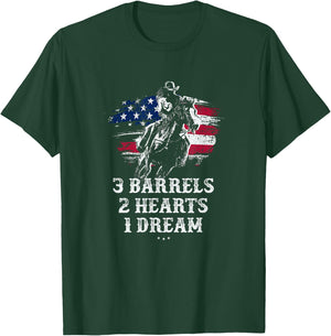 Barrel Racing - 3 Barrels 2 Hearts 1 Dream - Riding Gifts T-Shirt - T-Shirt | Forest