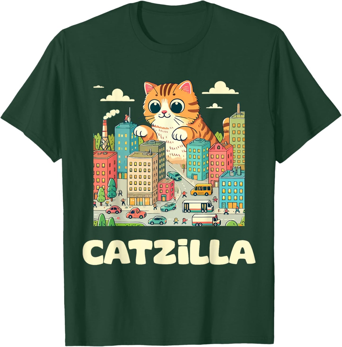 Catzilla Cat Art Funny Cat Gifts Men Women Girls Kids T-Shirt - T-Shirt | Forest