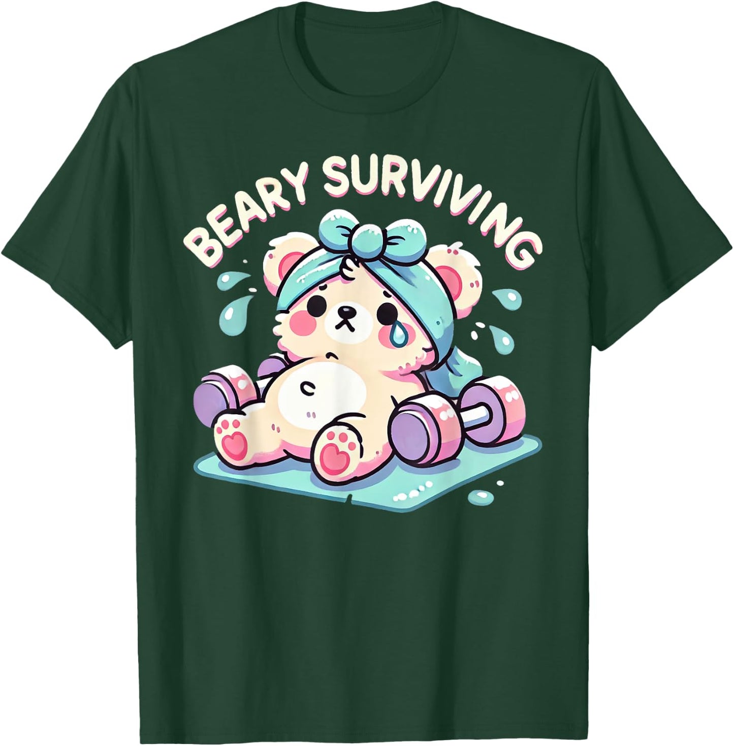 Bearly Surviving Cute Bear Gym Workout Exhaustion lifting T-Shirt - T-Shirt | Forest