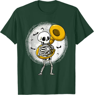 Skeleton Playing Sousaphone Tuba Instrument Halloween Band T-Shirt - T-Shirt | Forest