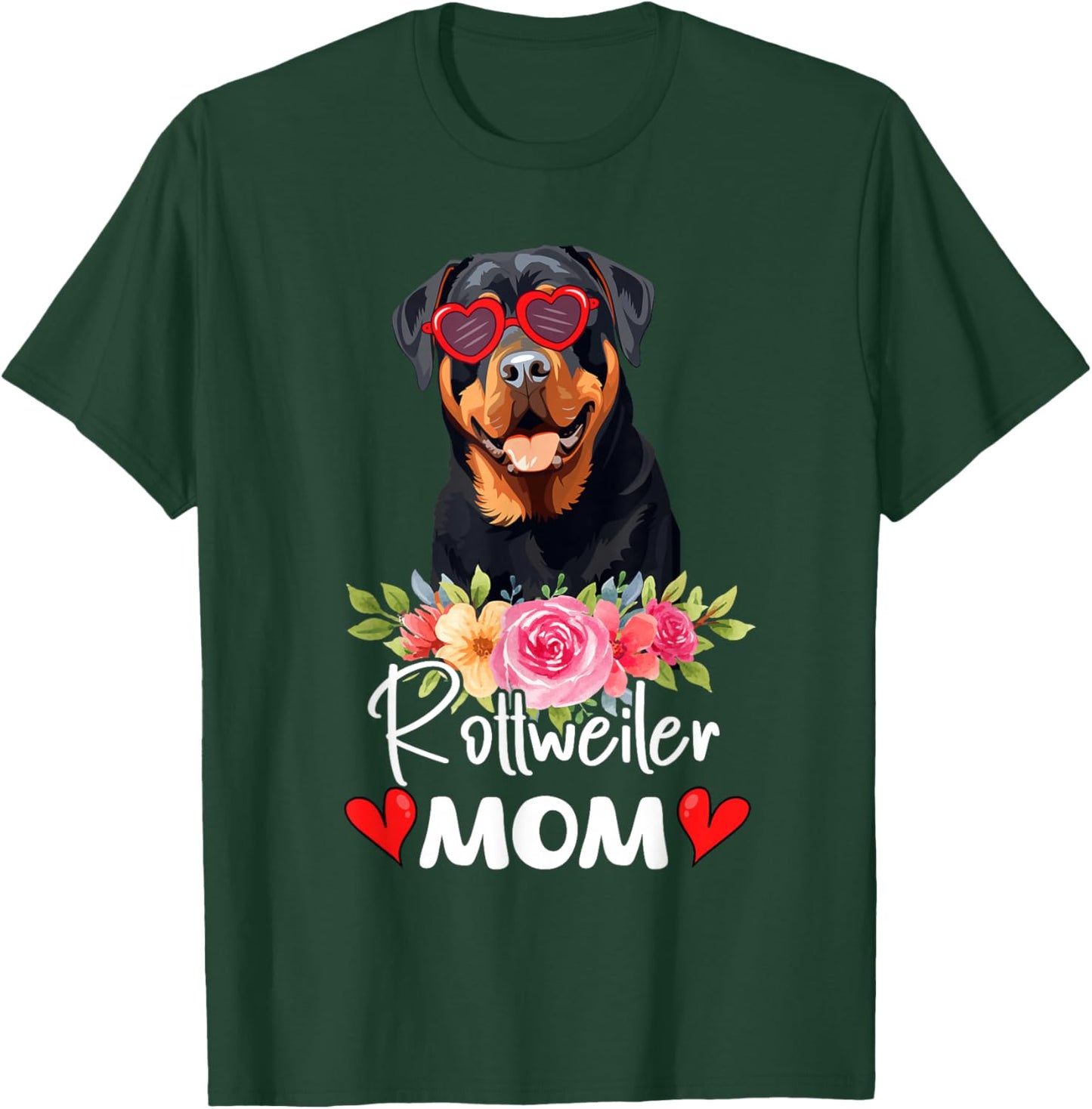 Rottweiler Mom Mama Sunglasses Flower Dog Lover Owner T-Shirt - T-Shirt | Forest