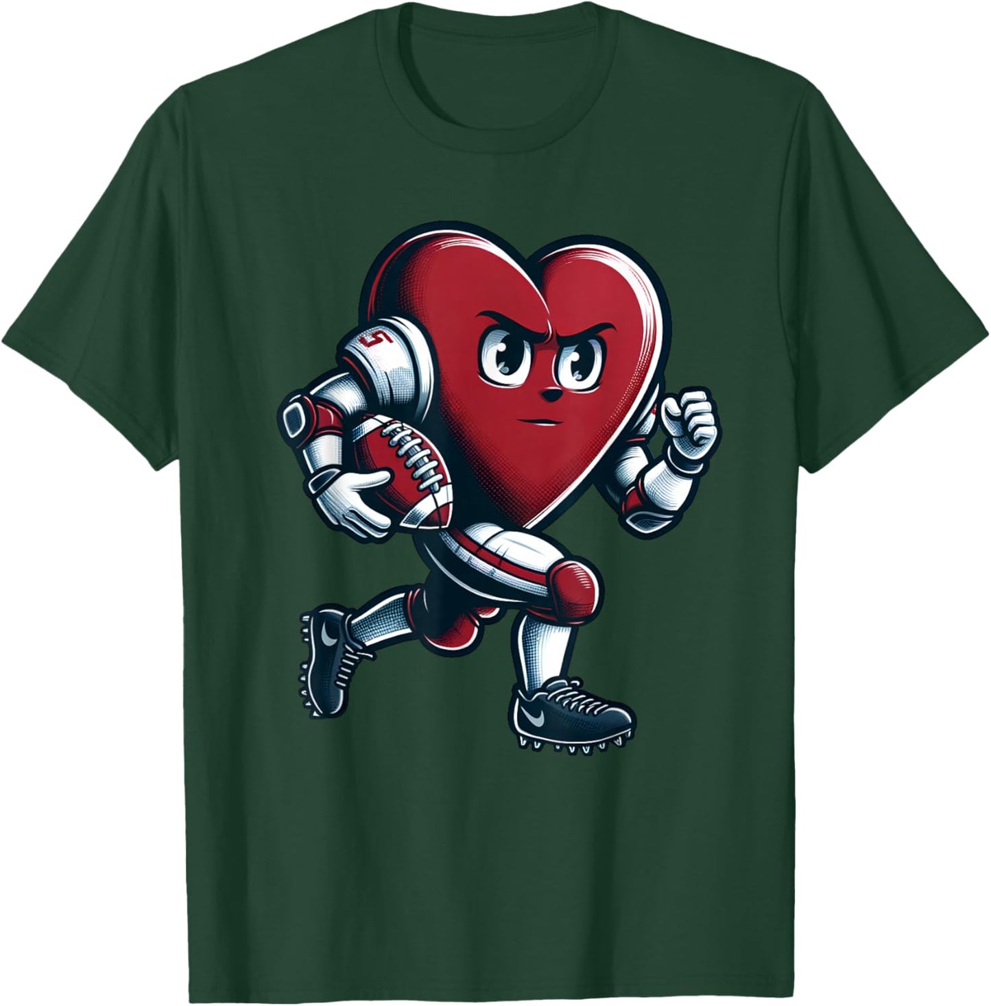 Valentine's Day Heart Football Player Team Sports T-Shirt - T-Shirt | Forest