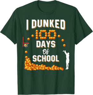 100 Days Of School Basketball Dunked 100th Day For Boys Kids T-Shirt - T-Shirt | Forest