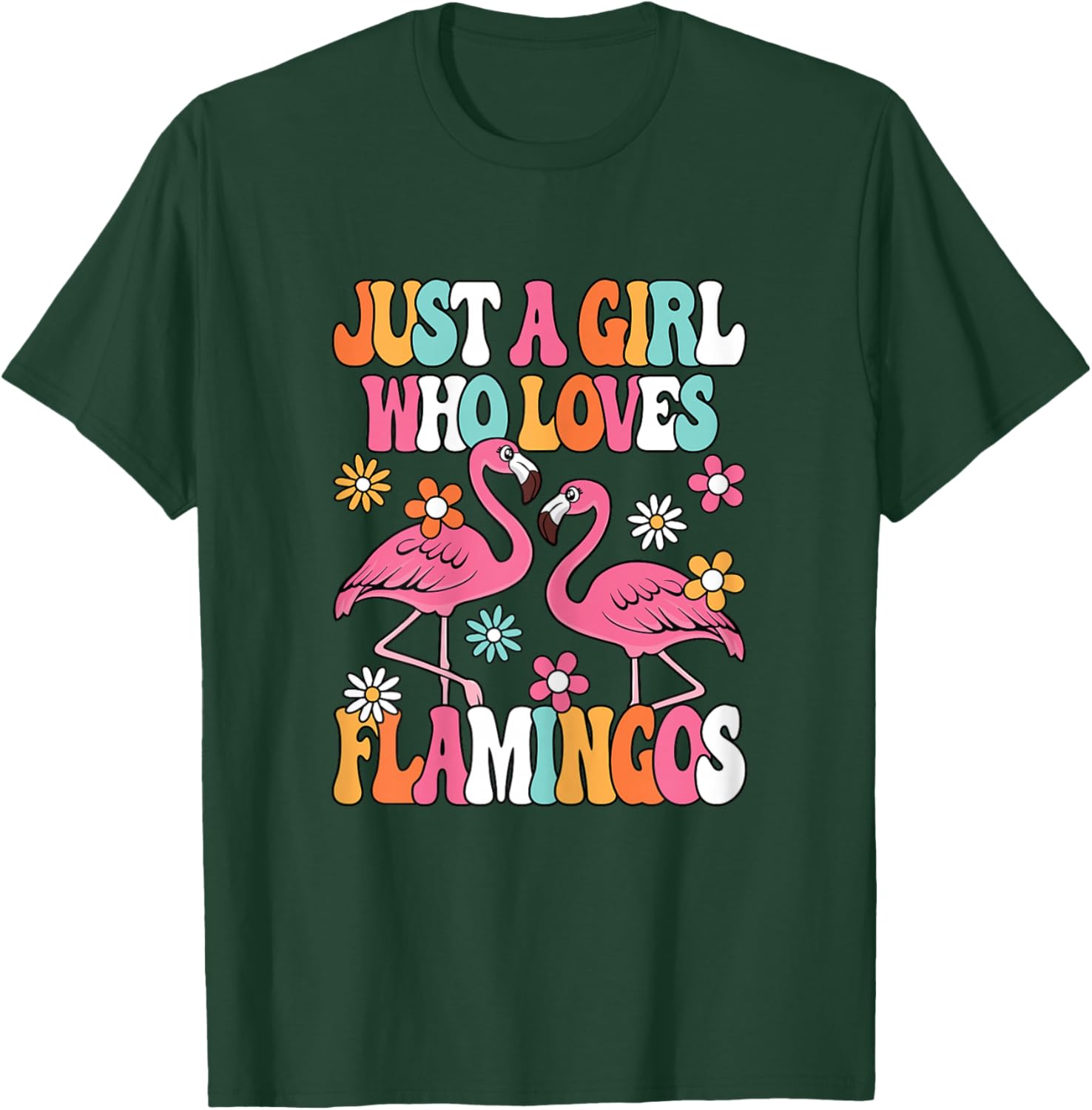 Just A Girl Who Loves Flamingos Cute Groovy Girls Kids T-Shirt - T-Shirt | Forest