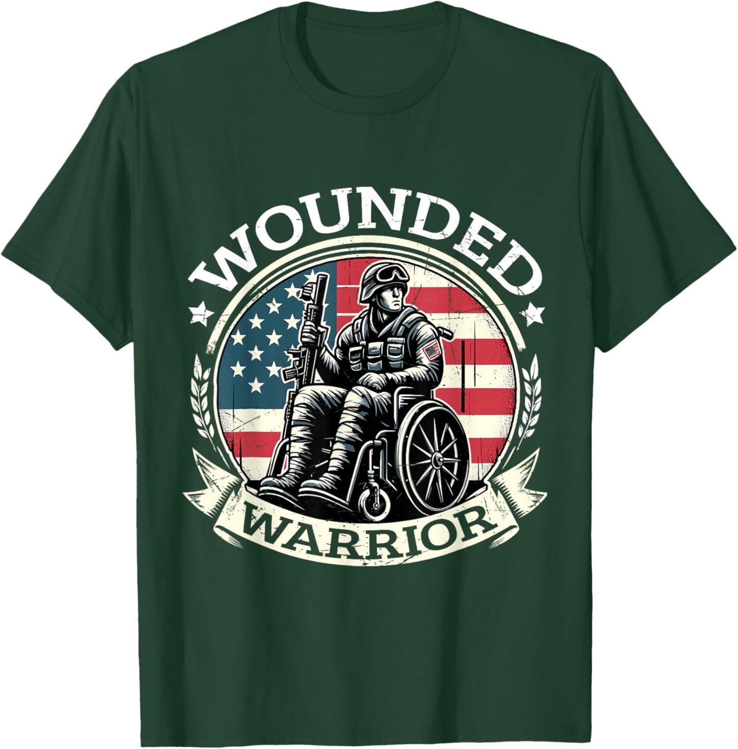 Wounded Warrior American Hero Veteran Military Support T-Shirt - T-Shirt | Forest