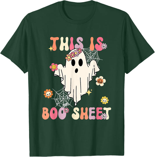 Cute Halloween Retro Groovy Spooky This Is Boo Sheet Present T-Shirt - T-Shirt | Forest