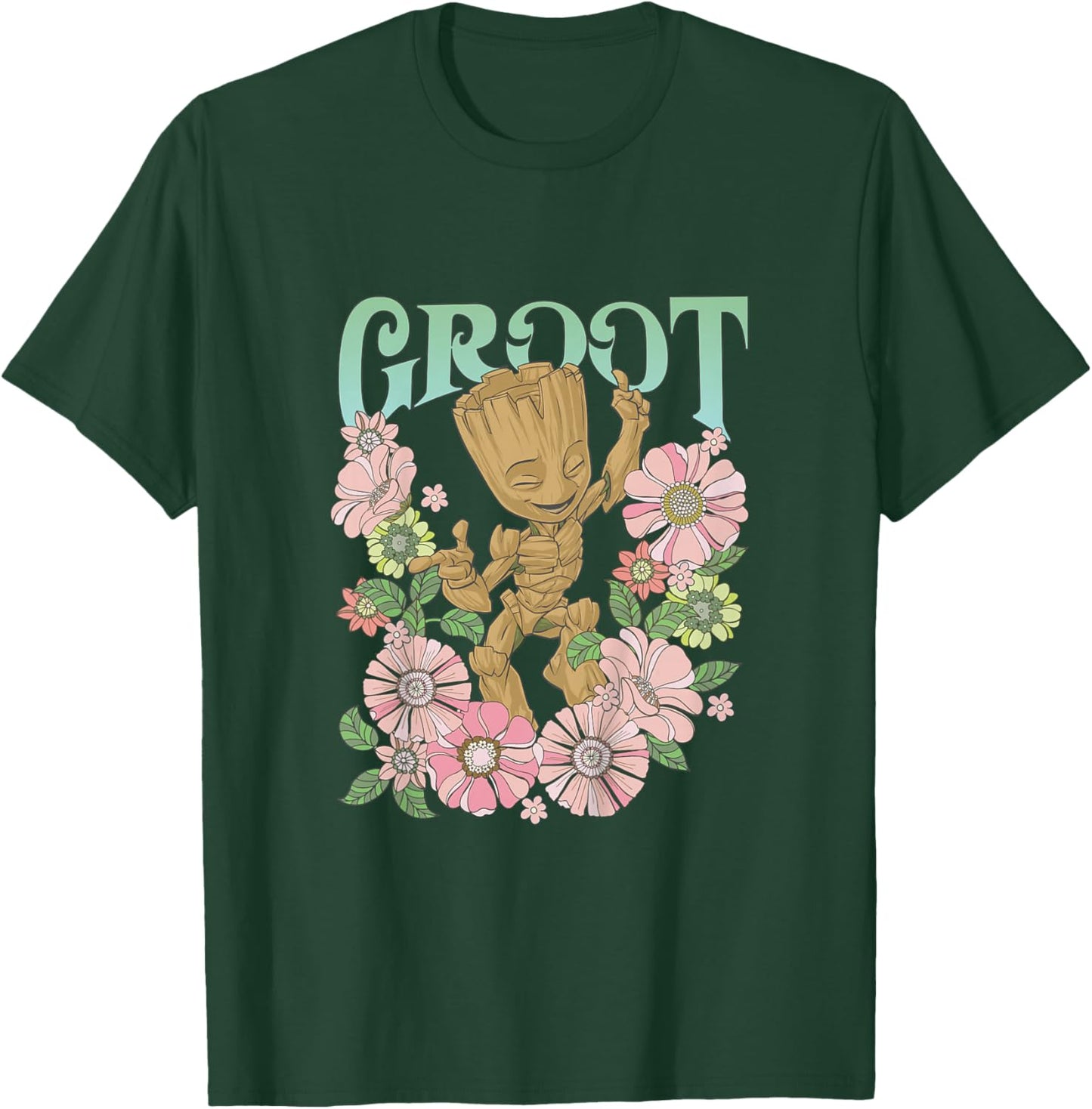 Kids Marvel Guardians of The Galaxy Classic Floral Groovy Groot T-Shirt - T-Shirt | Forest