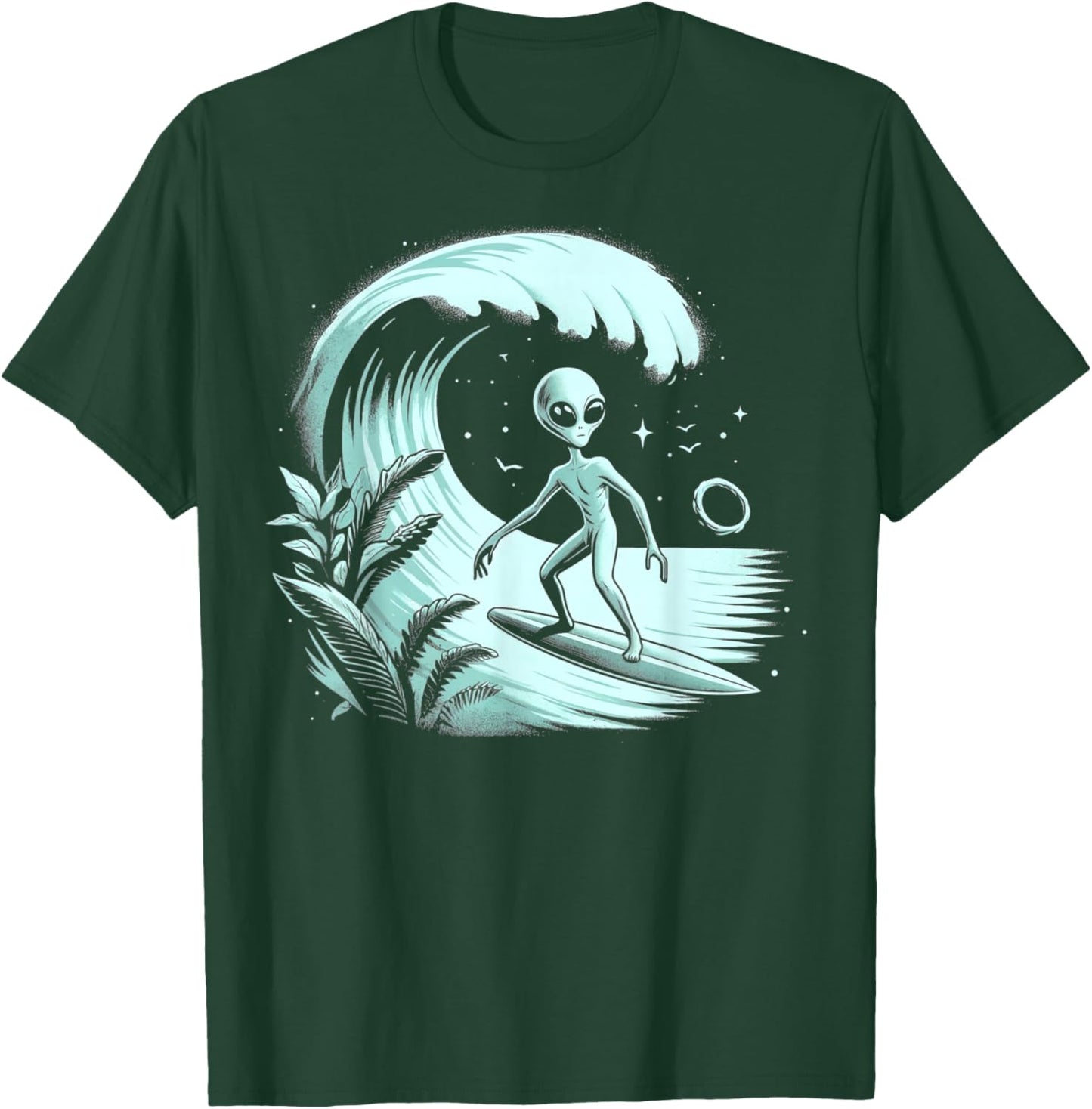 Alien Surfing Wave at Tropical Ocean Vintage Surf T-Shirt - T-Shirt | Forest