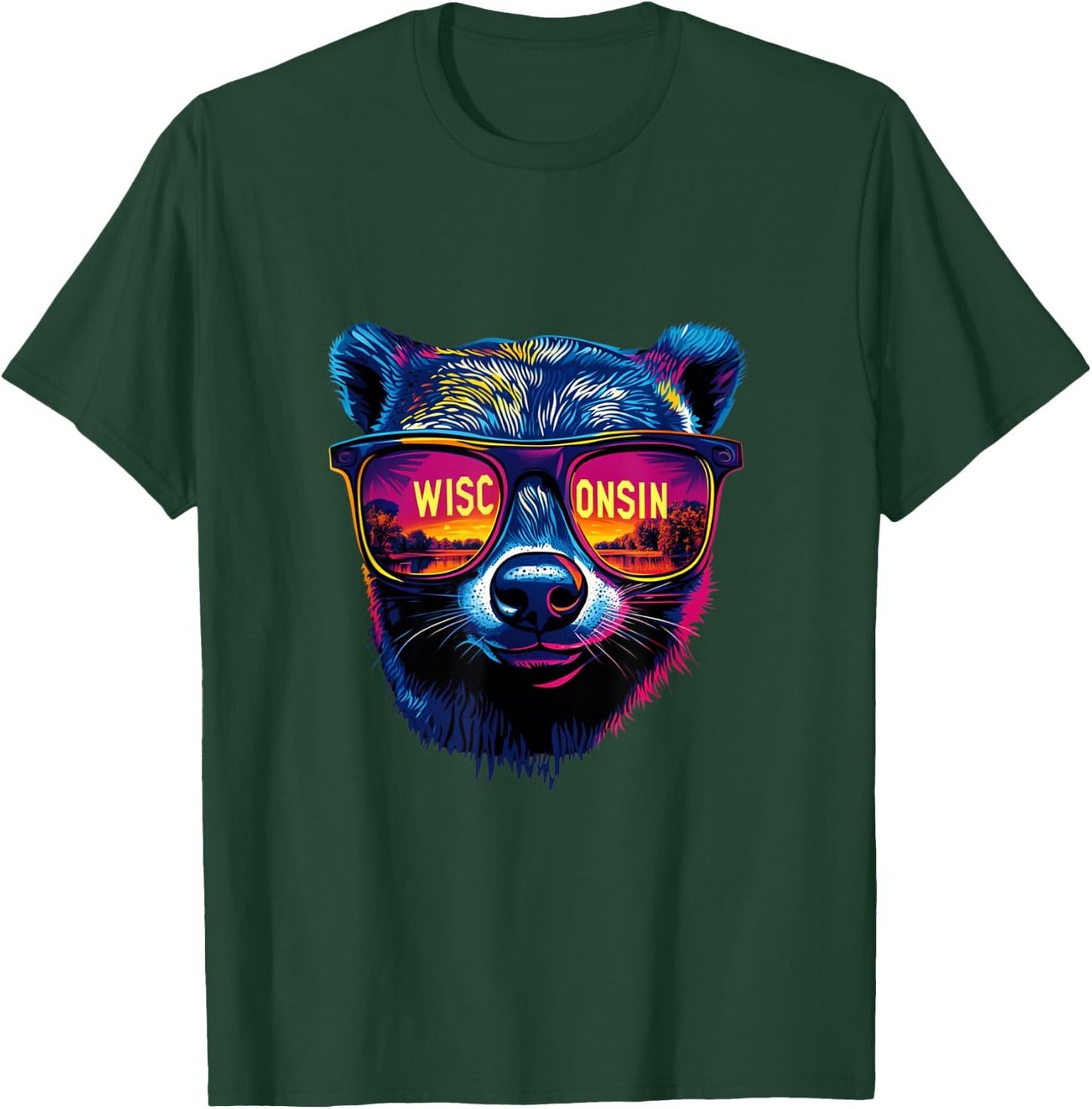 Wisconsin Vibes, Sunglass Wearing Badger T-Shirt - T-Shirt | Forest