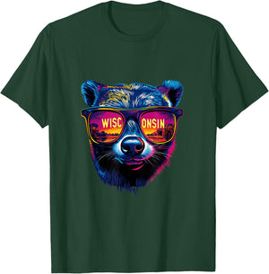 Wisconsin Vibes, Sunglass Wearing Badger T-Shirt - T-Shirt | Forest