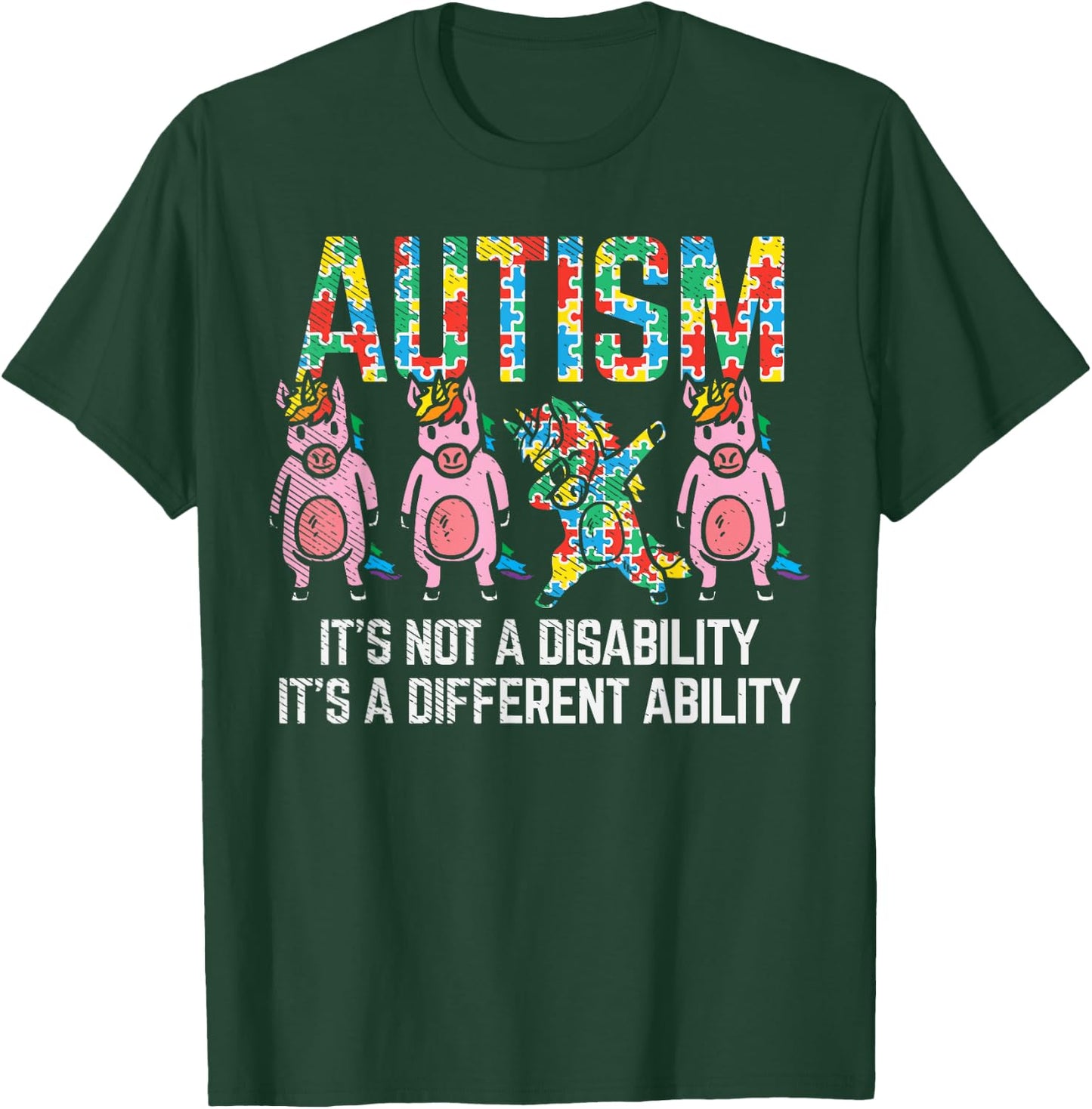BoredKoalas Autism Awareness Unicorn Dab - -Adults, Black, Short Sleeve, Classic Fit, Cotton Blend, Small T-Shirt - T-Shirt | Forest