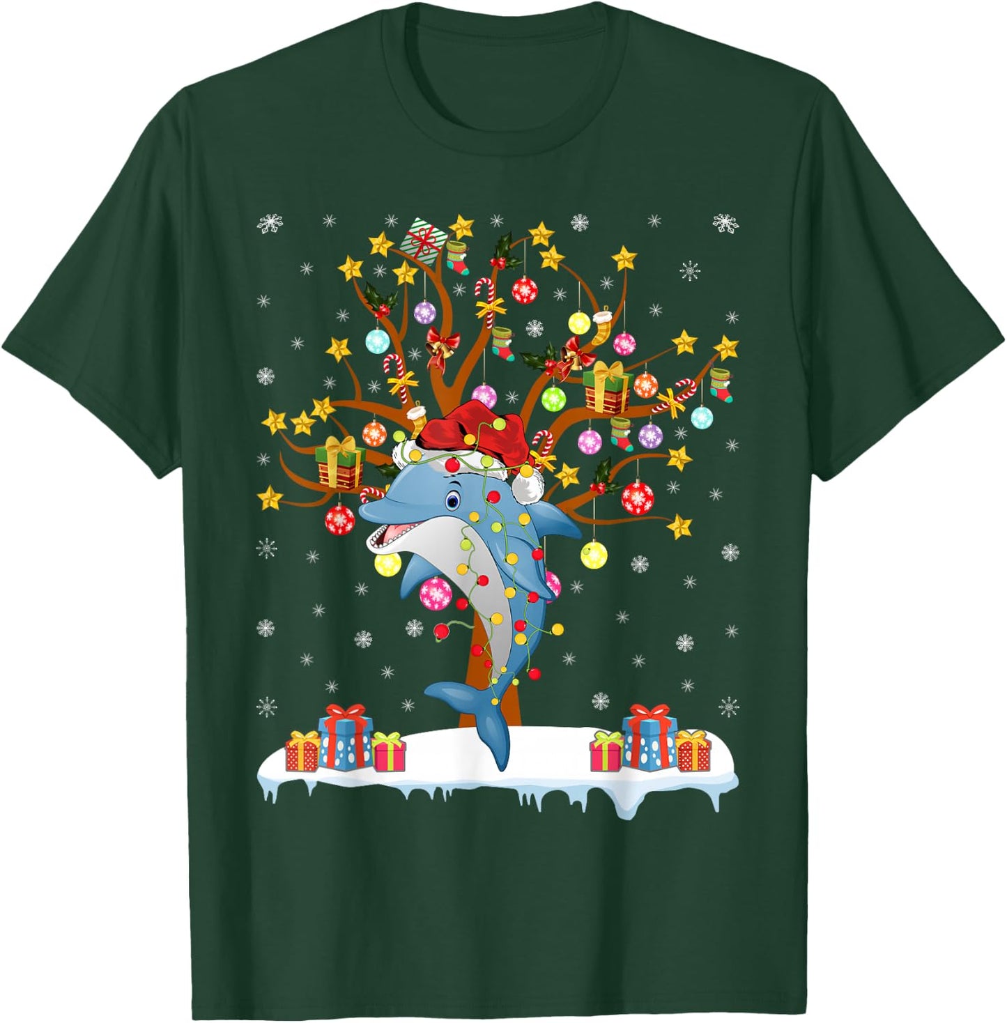 Dolphin Lighting Xmas Tree Gift Dolphin Christmas Tree T-Shirt - T-Shirt | Forest