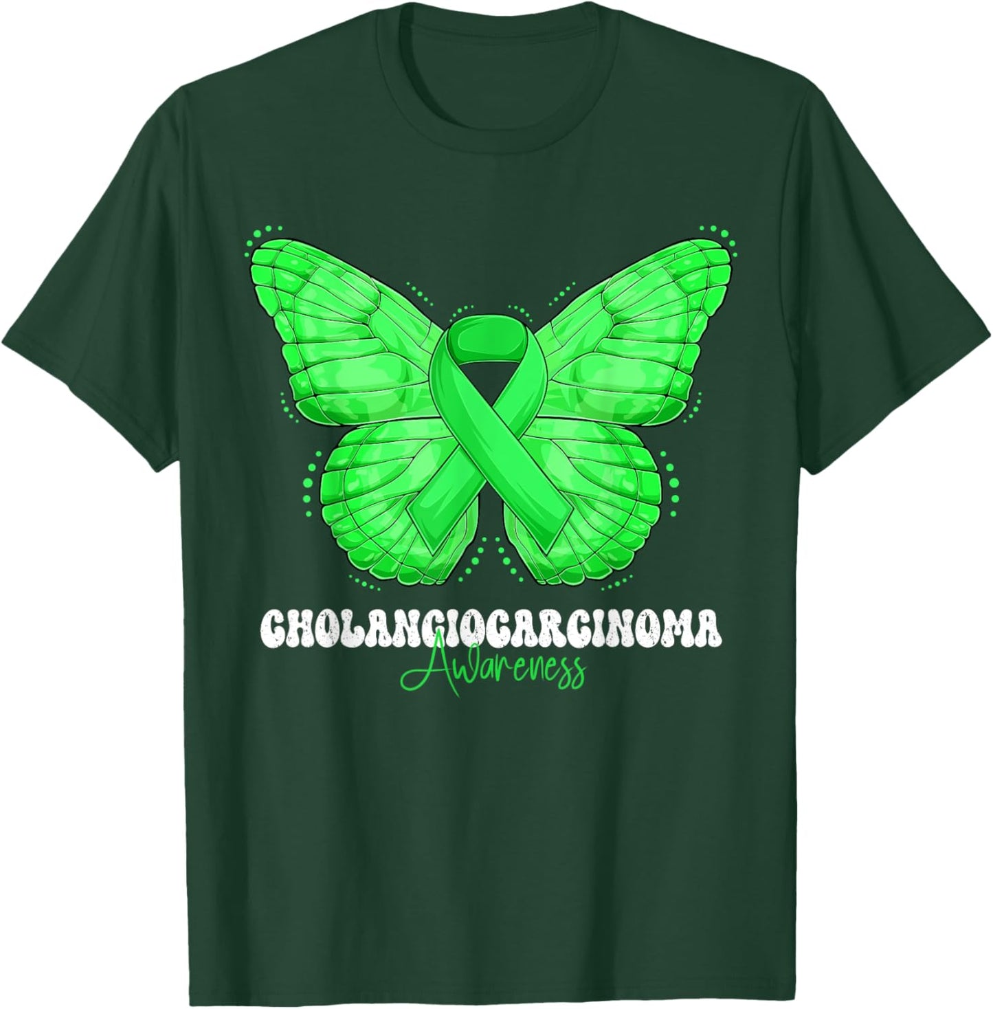 Cholangiocarcinoma Awareness Month Green Ribbon Butterfly T-Shirt - T-Shirt | Forest