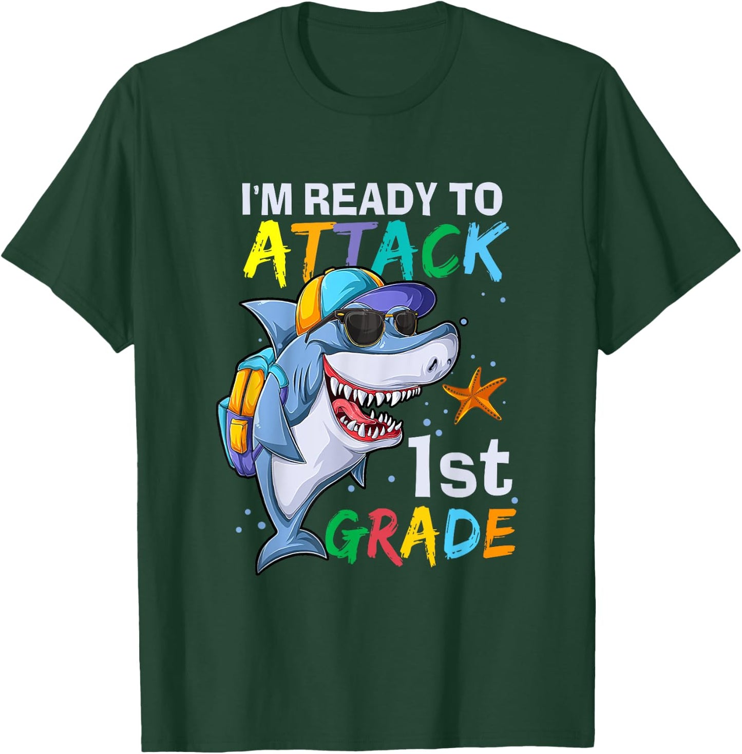 Ready To Attack 1st Grade Shark Back To School Sea Animal T-Shirt - T-Shirt | Forest