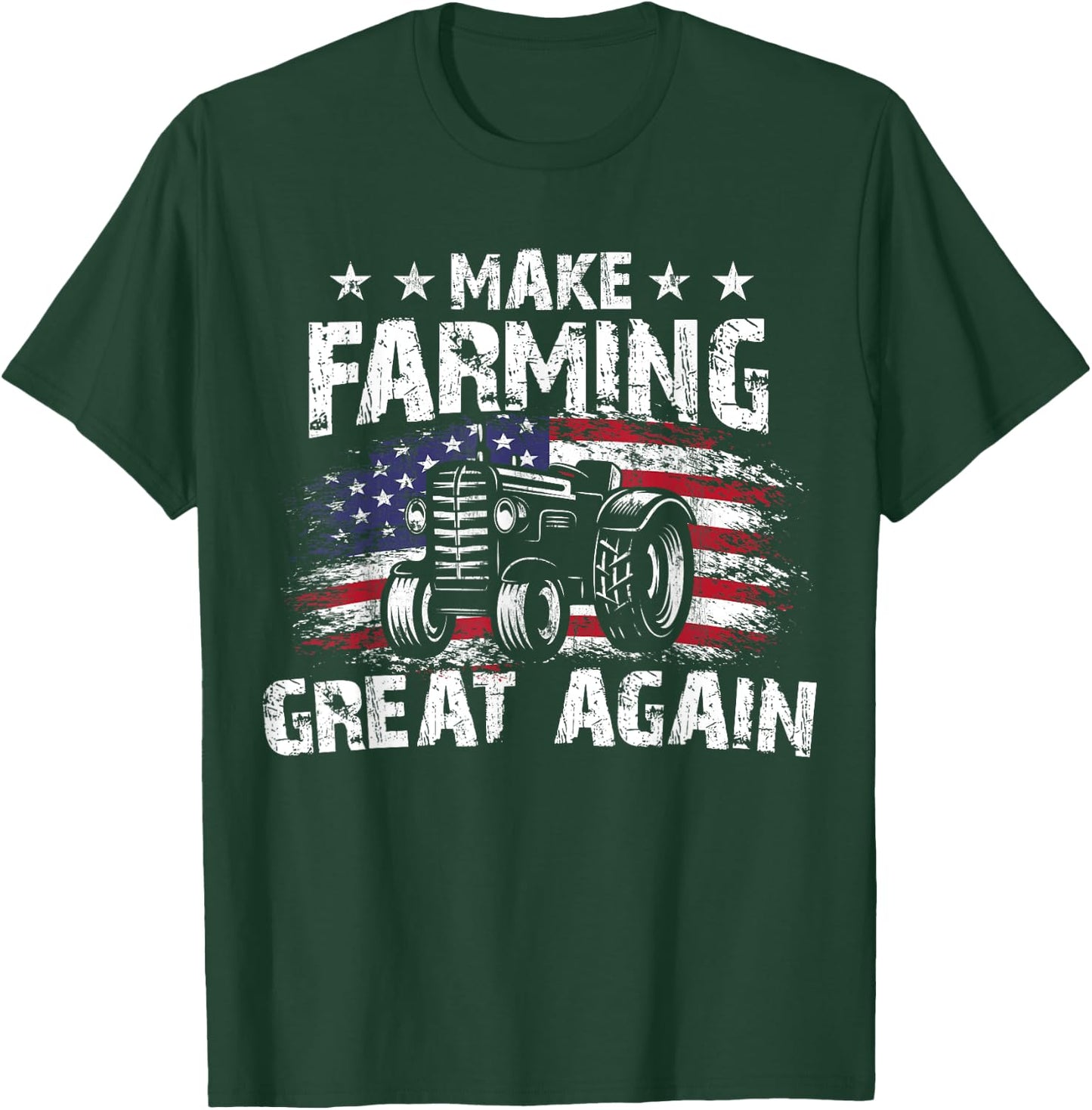 USA Flag Make Farming Great Again Tracter Farming Birthday T-Shirt - T-Shirt | Forest