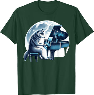 Cute Wolf Playing Piano Wolves Musician Music T-Shirt - T-Shirt | Forest