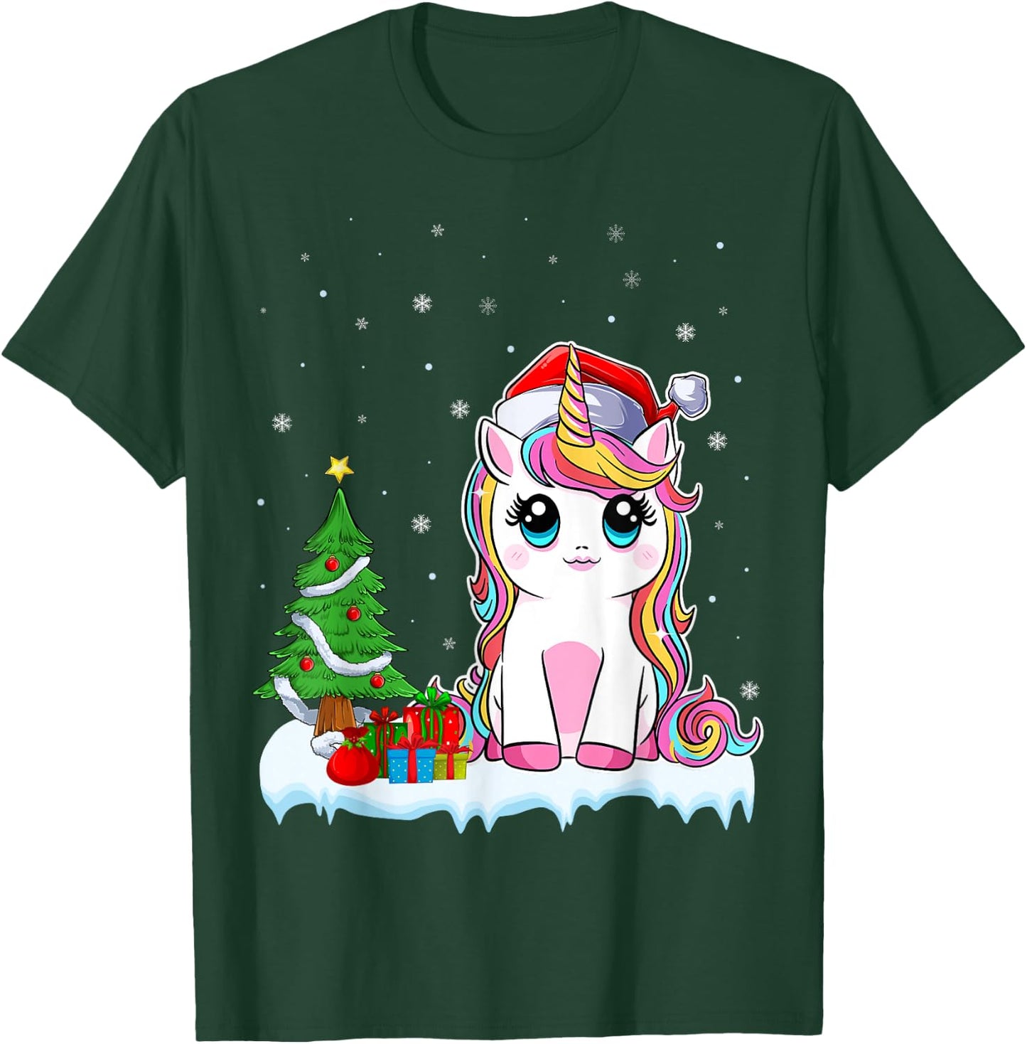 Unicorn Christmas For Girls Kids Santa Unicorn Xmas Tree T-Shirt - T-Shirt | Forest