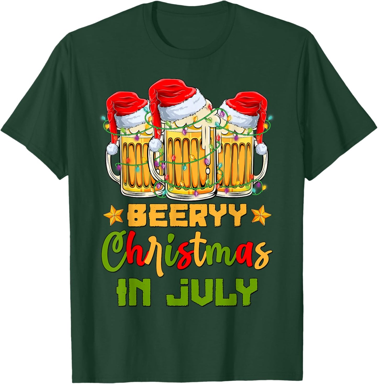 Funny Mugs Of Beer Lights Christmas In July Summer Vacation Women T-Shirt - T-Shirt | Forest