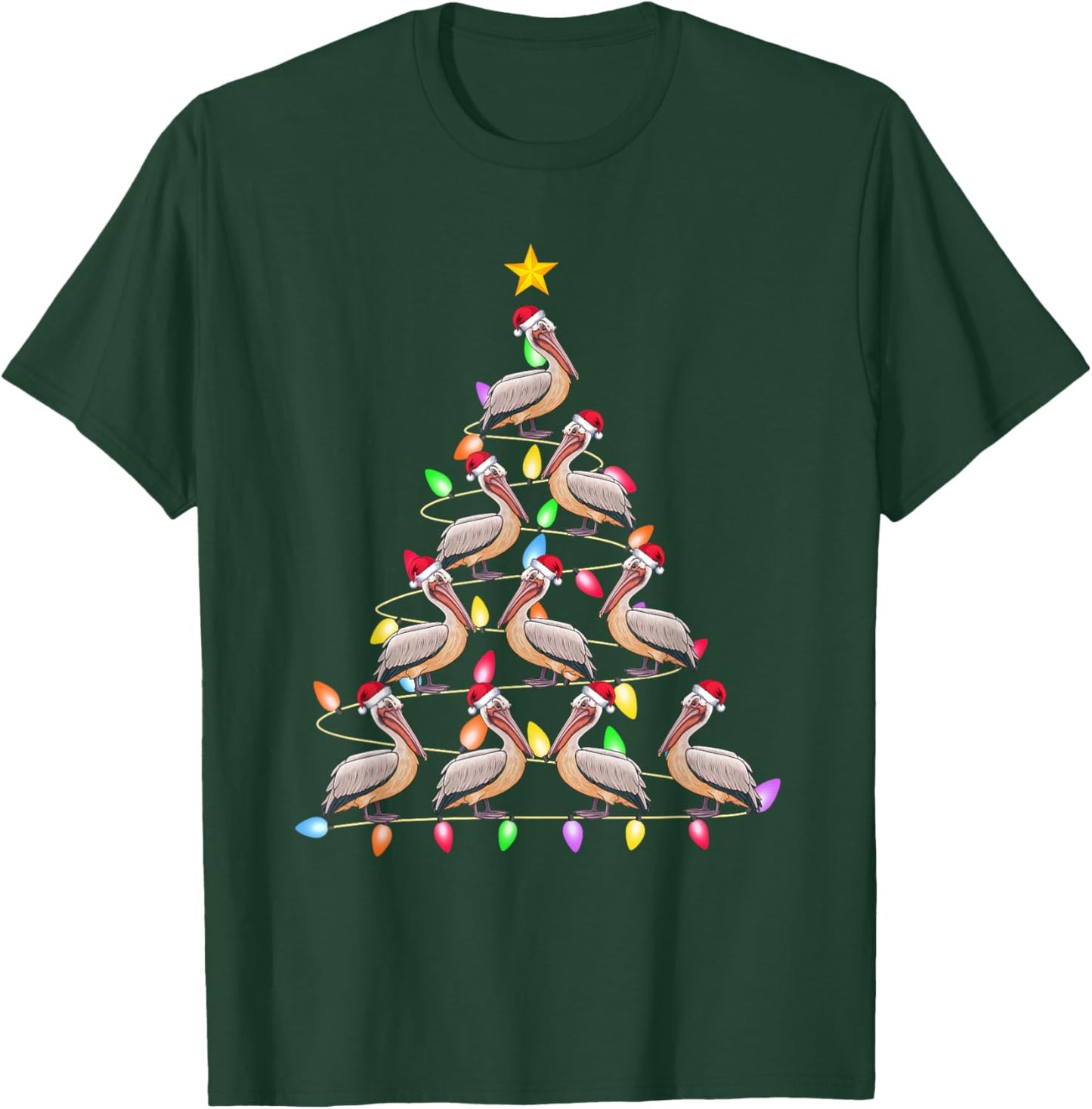 Christmas Tree Lights Men Women Santa Pelican Xmas PJs T-Shirt - T-Shirt | Forest