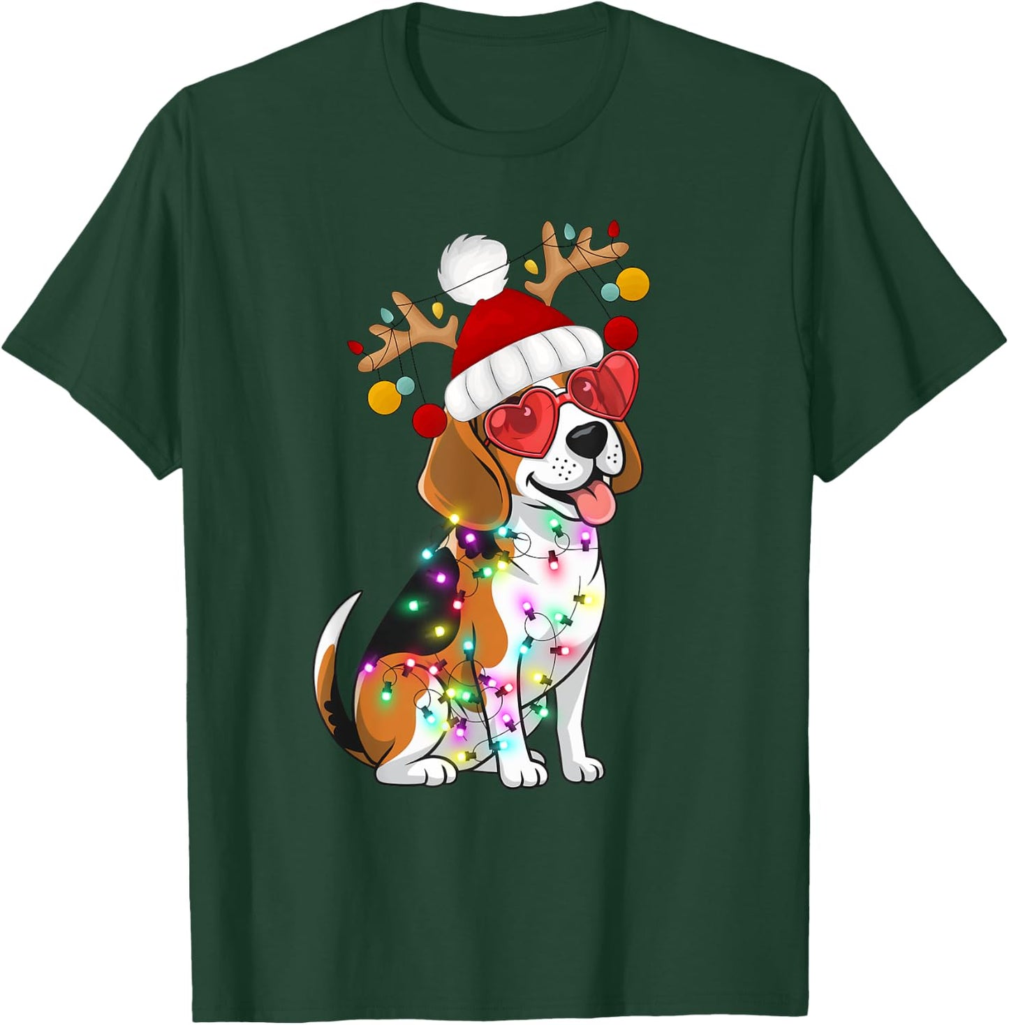 Beagle Dog Christmas Lights Santa Holiday Design T-Shirt - T-Shirt | Forest