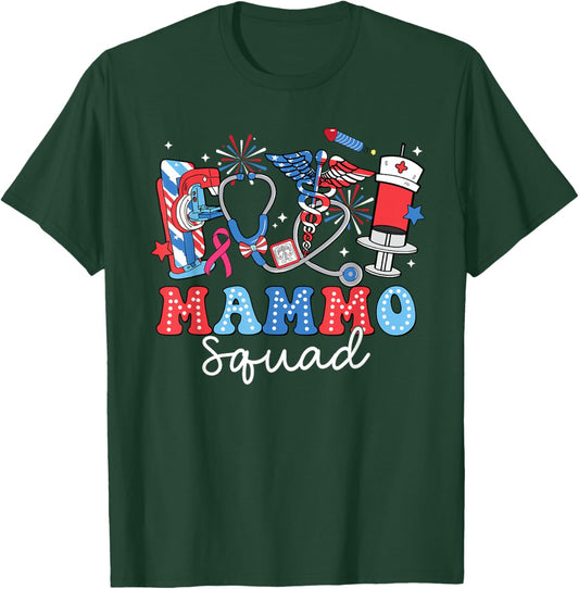 Groovy Mammo Squad Mammo Tech USA Flag Fireworks 4th Of July Women Men T-Shirt - T-Shirt | Forest