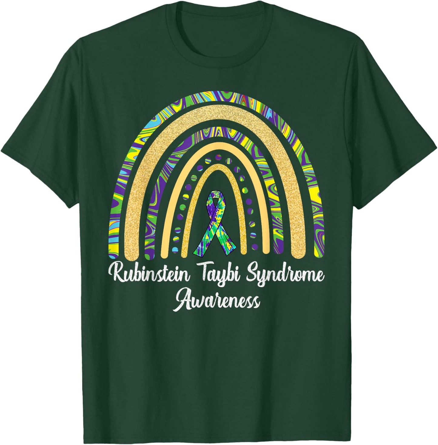 Rubinstein Taybi Syndrome Awareness RTS Rainbow & Ribbon T-Shirt - T-Shirt | Forest