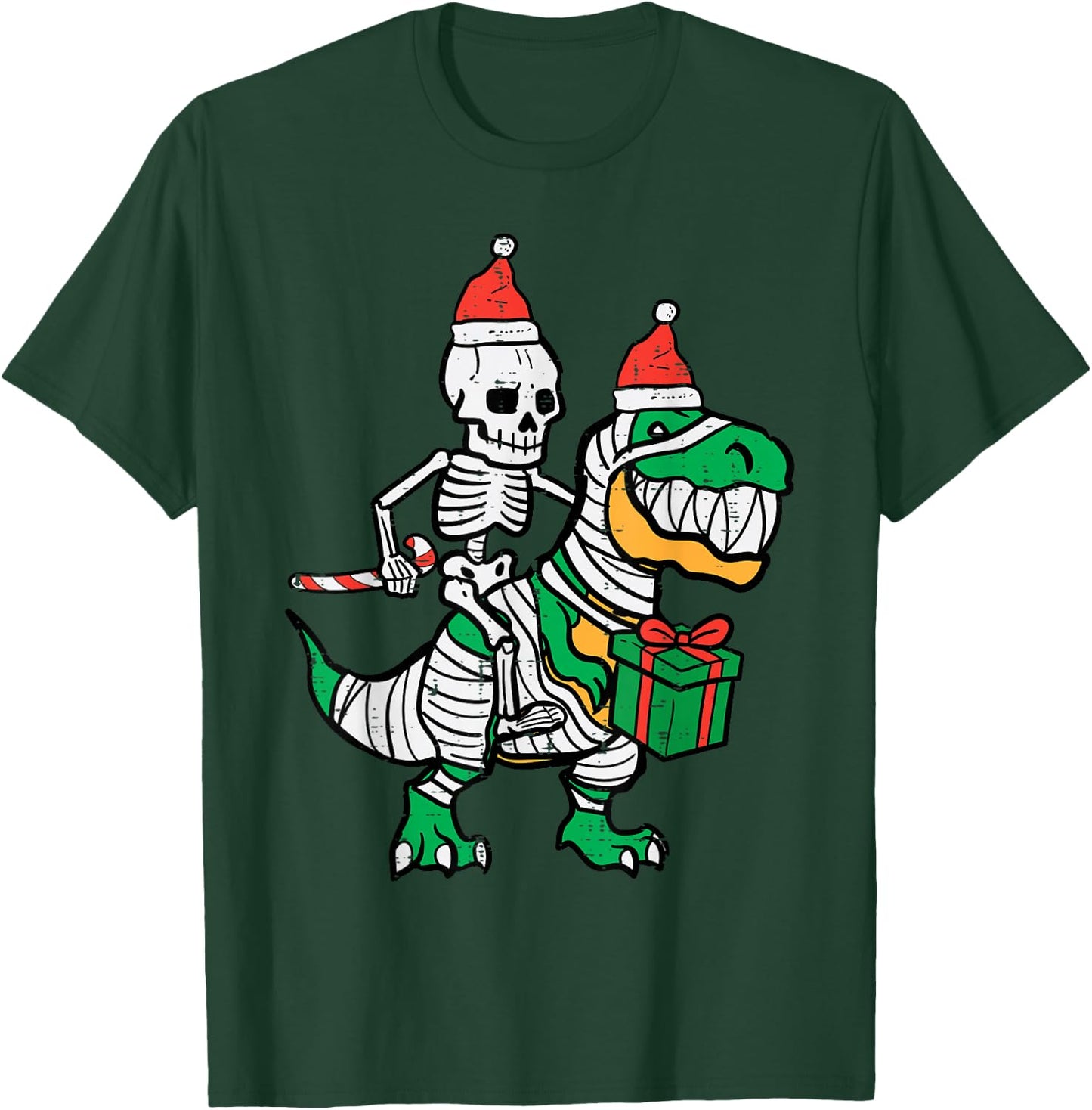 Christmas Skeleton On Trex Santa Xmas Dino Boys Kids Toddler T-Shirt - T-Shirt | Forest