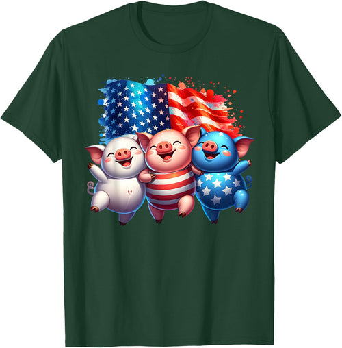4th of July Funny Patriotic Pigs USA Flag Red White Blue