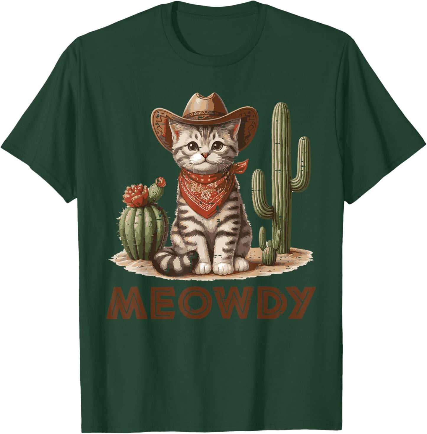 Cat Cowboy Hat Cactus Meowdy Cute Kitten Kitty Women Men Kid T-Shirt - T-Shirt | Forest