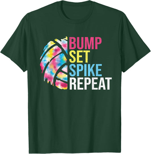 Bump Set Spike Repeat Volleyball Shirt For Girls Teens Women T-Shirt - T-Shirt | Forest