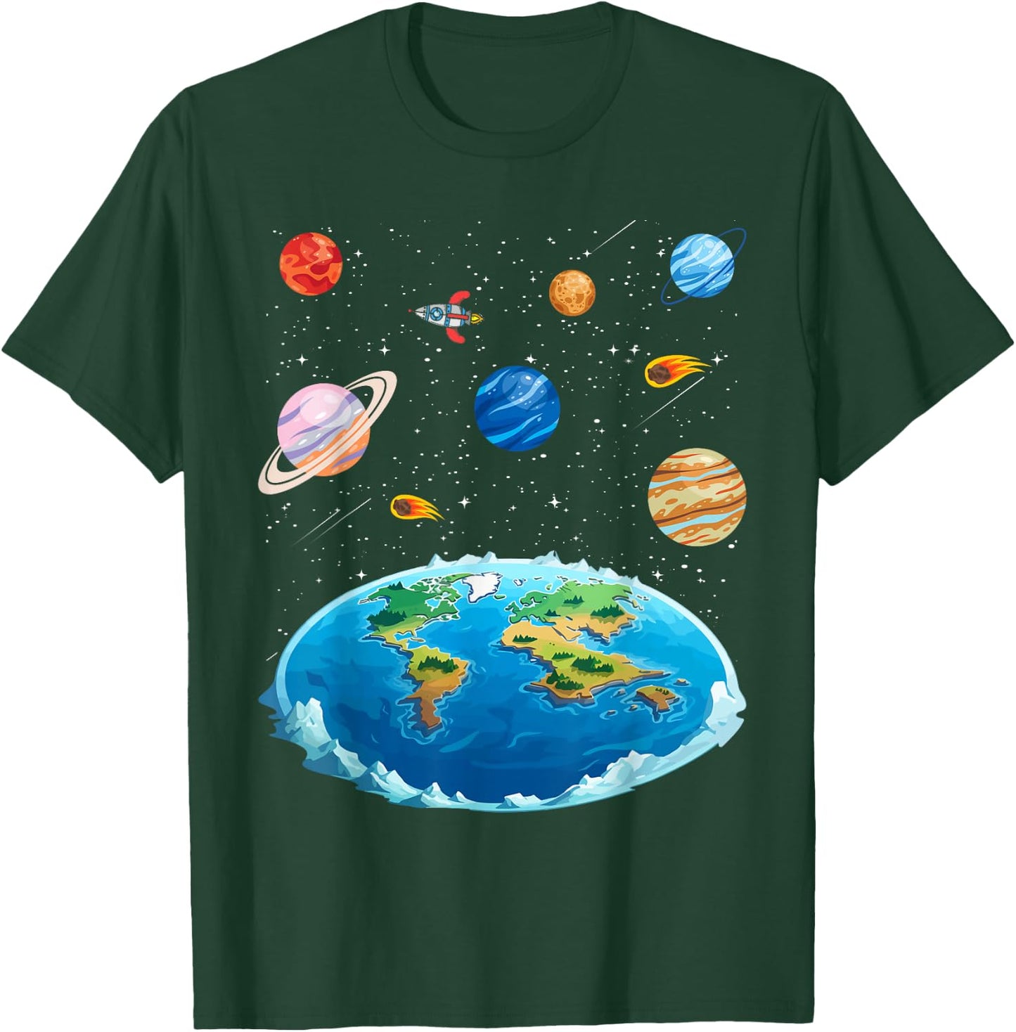 Flat Earth Map Model Globe Conspiracy Believer T-Shirt - T-Shirt | Forest