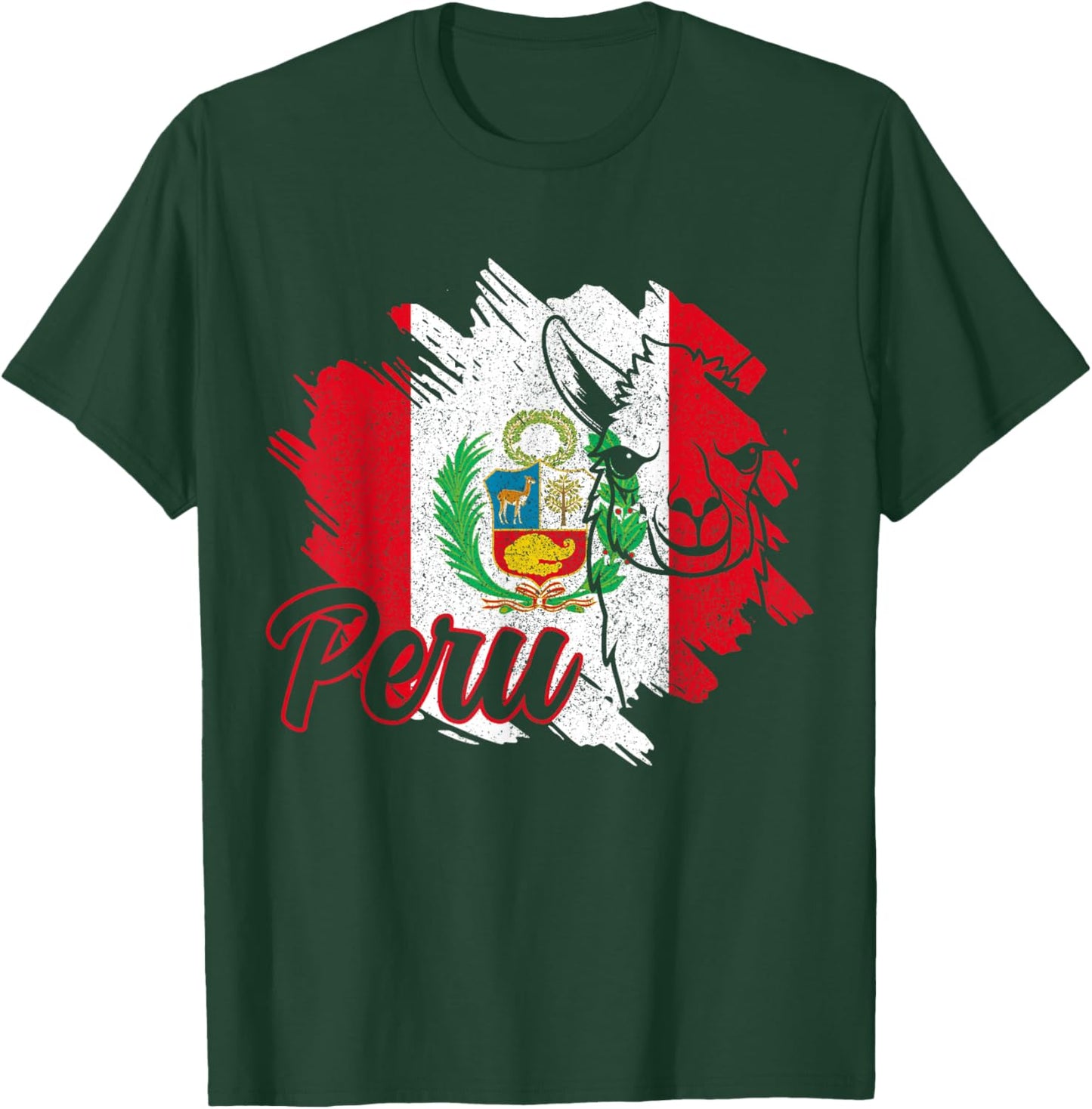 Peru Llama Alpaca Peruvian Flag Pride Vintage Souvenir T-Shirt - T-Shirt | Forest