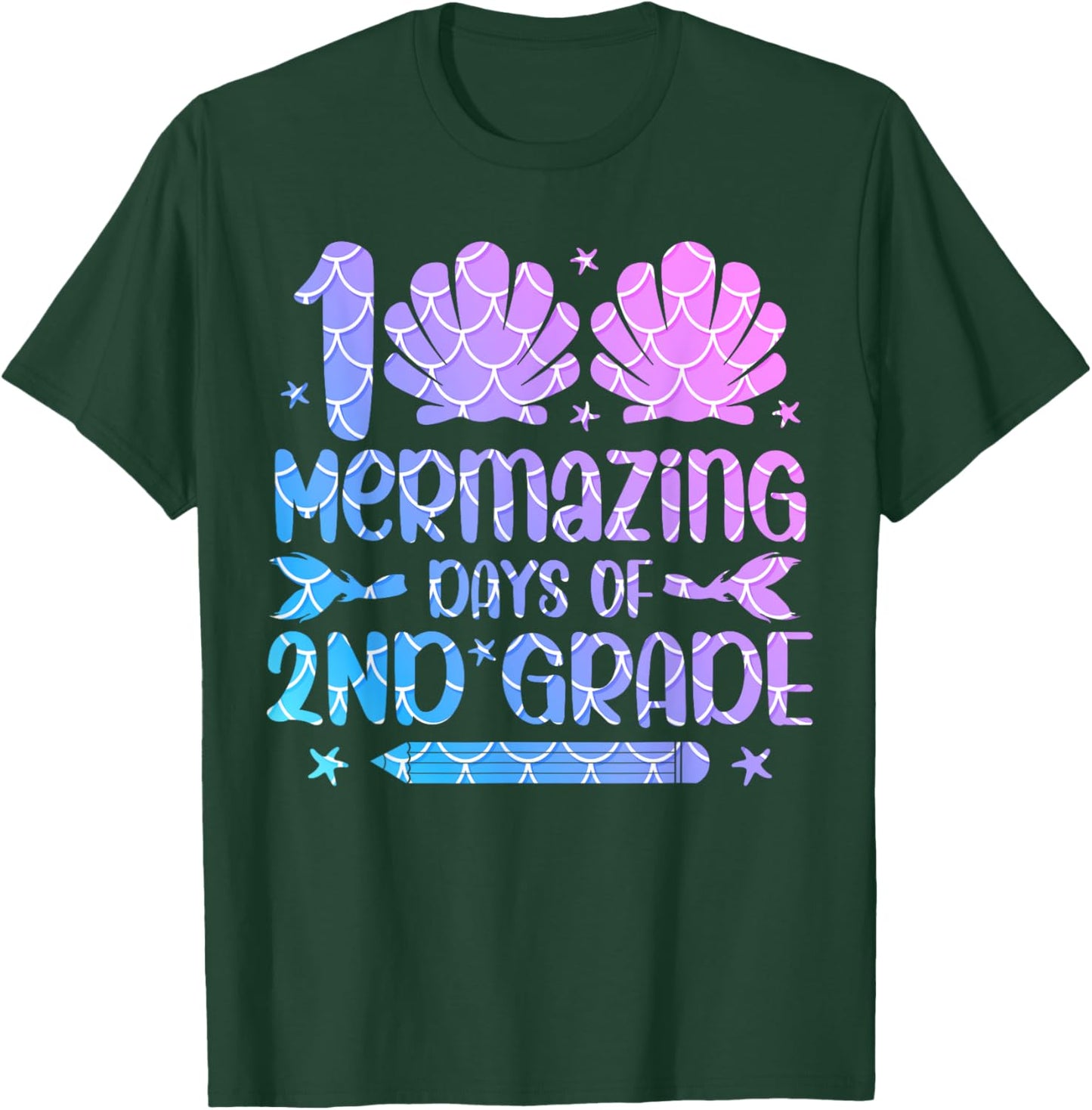 100 Mermazing Days Of 2nd Grade 100th Day Of School Girls T-Shirt - T-Shirt | Forest