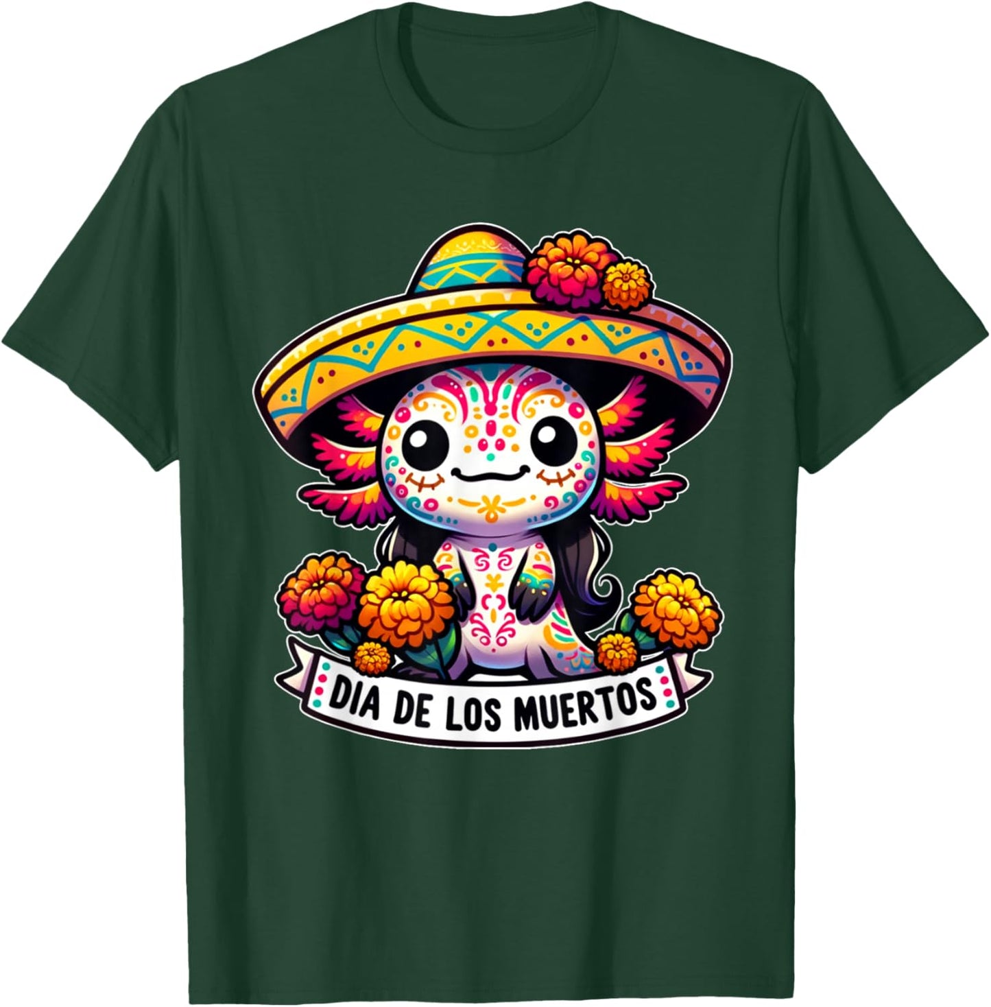 Colorful Axolotl Dia De Los Muertos Mexico T-Shirt - T-Shirt | Forest