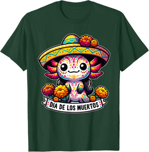 Colorful Axolotl Dia De Los Muertos Mexico T-Shirt - T-Shirt | Forest
