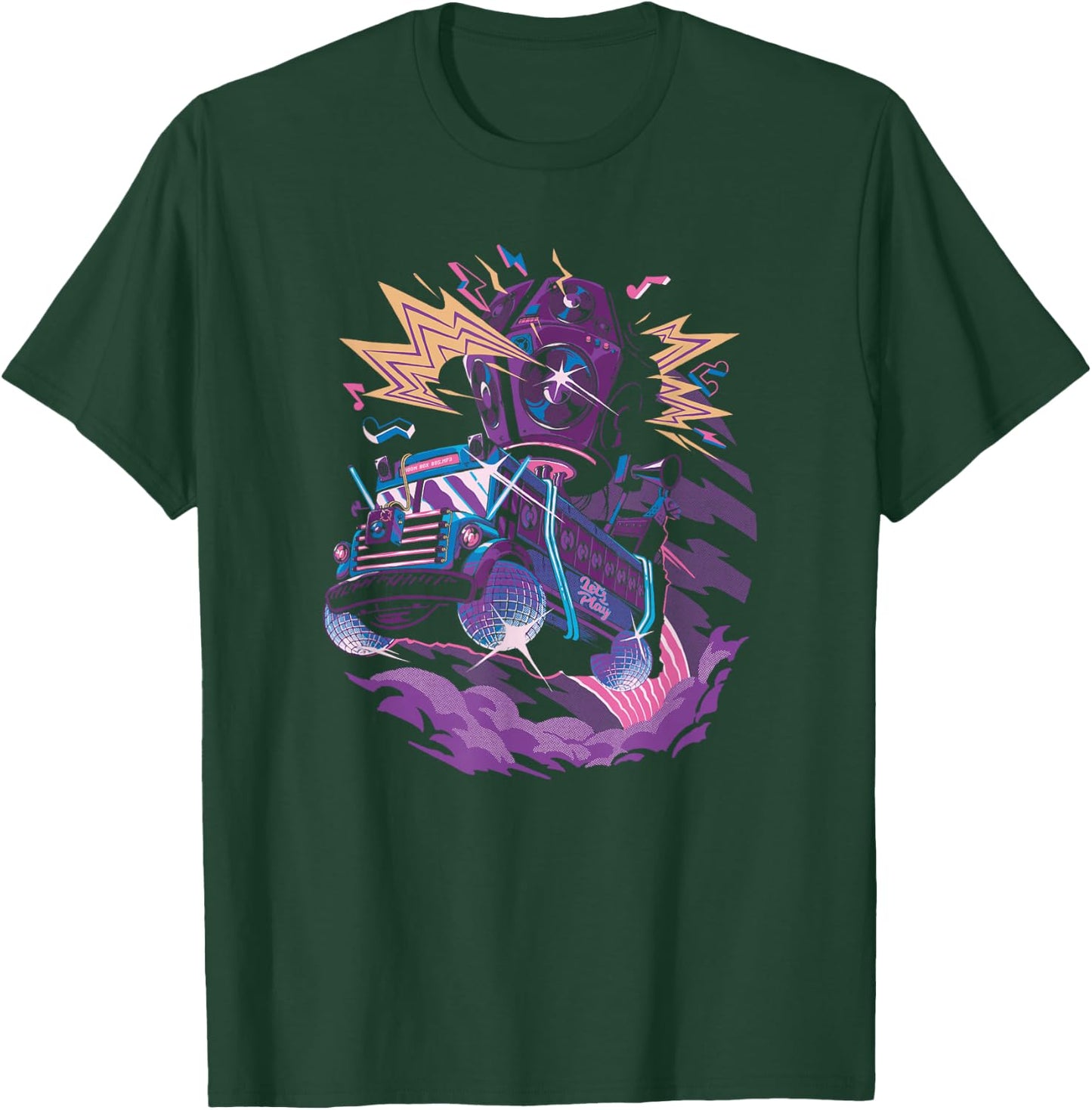 Fortnite Battle Bus Flying Retro Lightning Art T-Shirt - T-Shirt | Forest
