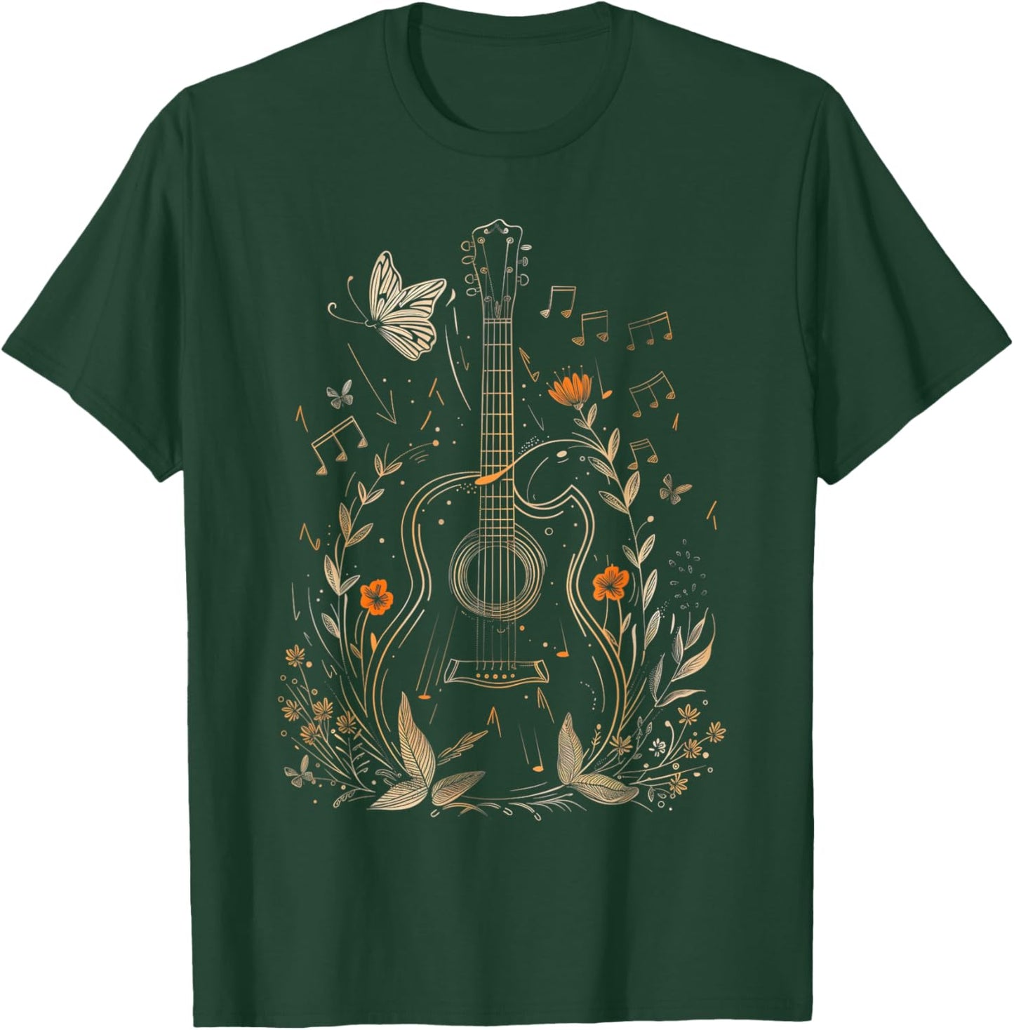 Guitar Player Acoustic Guitar Flowers Floral Art Guitarist T-Shirt - T-Shirt | Forest