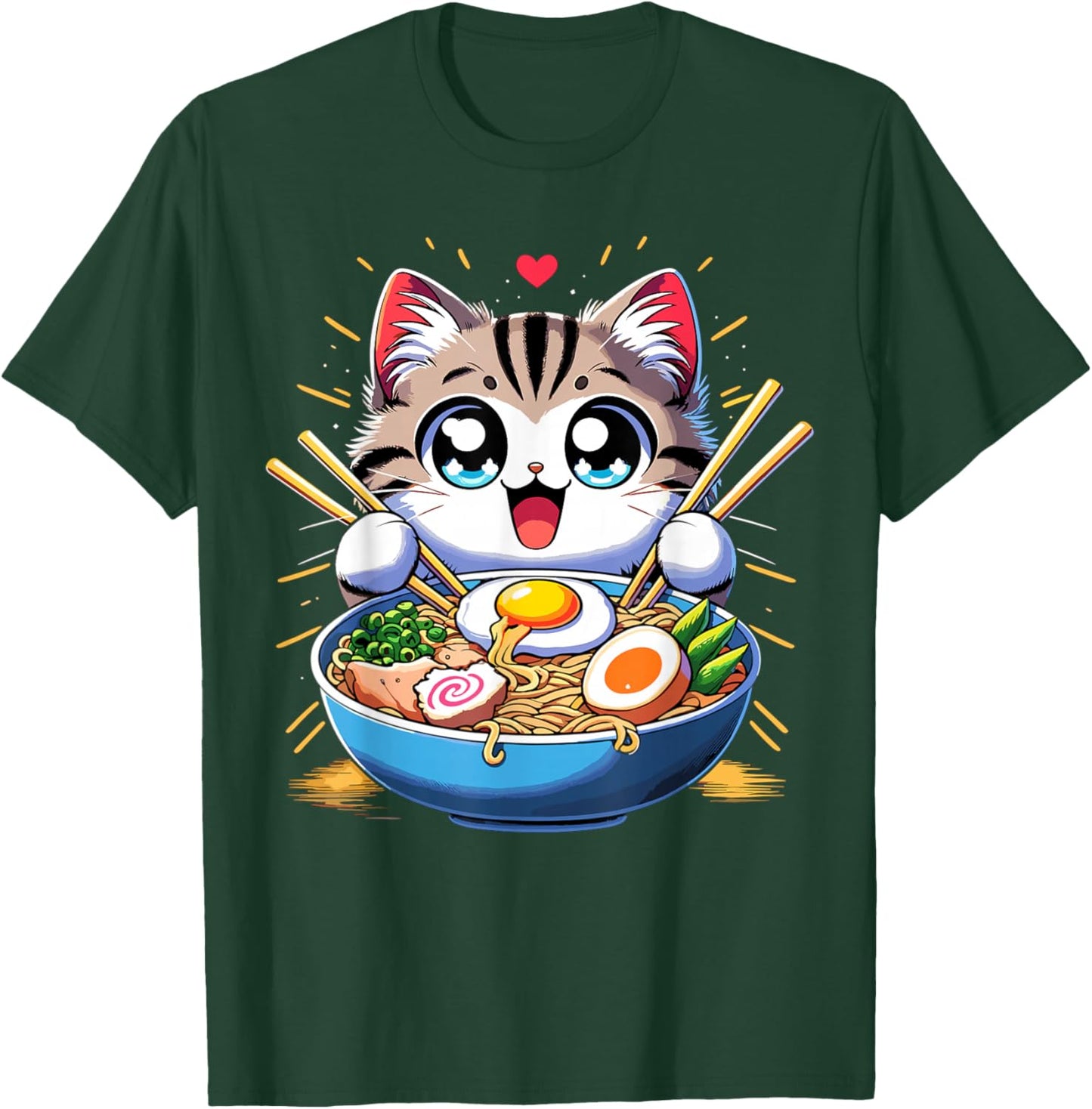 Kawaii Cat Japanese Anime Manga Cat Ramen T-Shirt - T-Shirt | Forest