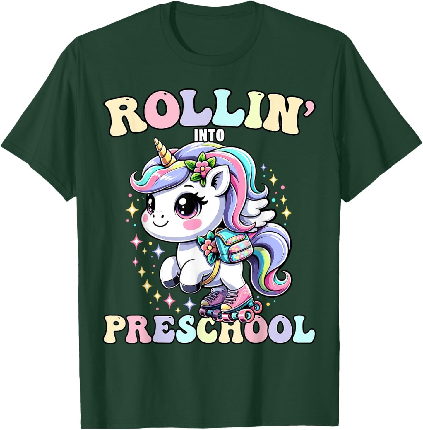 Preschool Back To School First Day Girls PreK Rollin Unicorn T-Shirt - T-Shirt | Forest